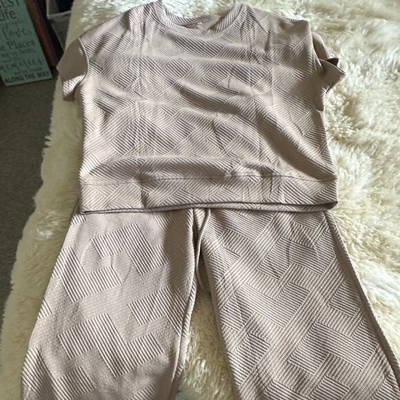 Women's 2 Piece Outfits Textured Sweatsuit 3/4 Batwing Sleeve Crew Neck Pullover - Picture 1 of 1